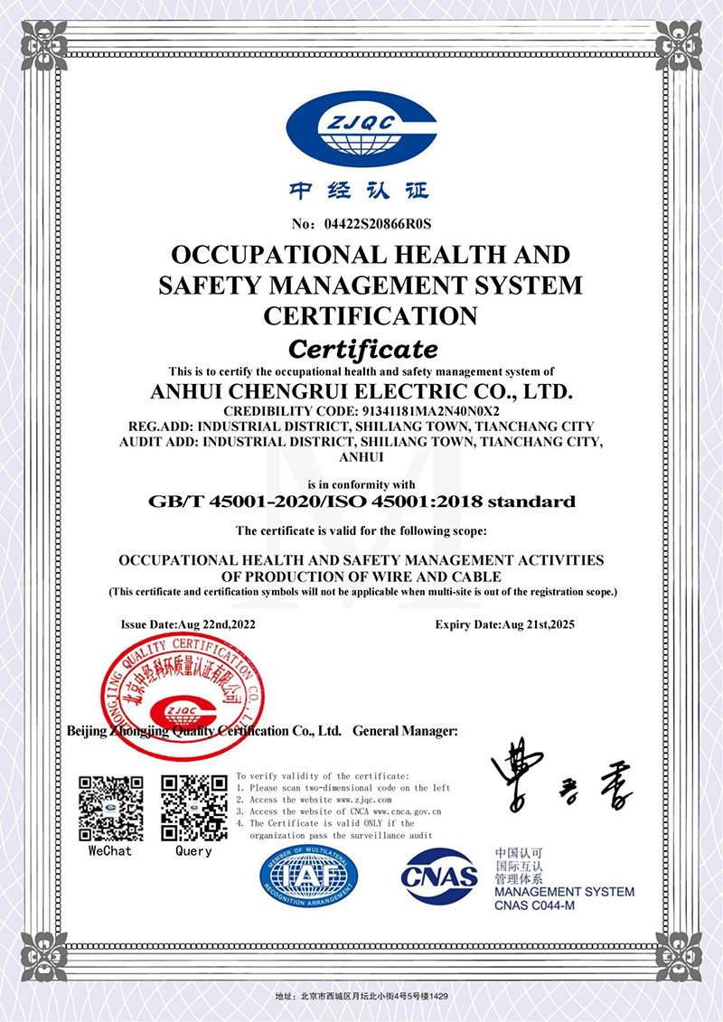 職業(yè)健康安全管理體系認(rèn)證證書-英文